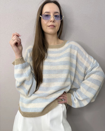 Sweter Vera w paski niebieski