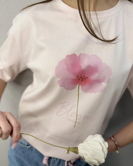 T-shirt Lilo różowy z kwiatem Lemonada