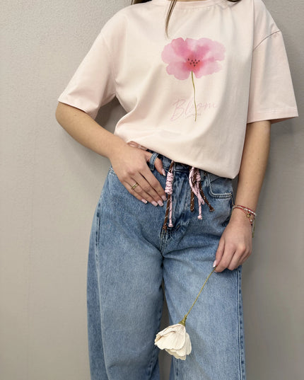 T-shirt Lilo różowy z kwiatem Lemonada