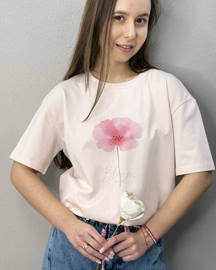T-shirt Lilo różowy z kwiatem Lemonada