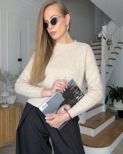 SWETER EIRA BEŻOWY 100% WEŁNA DZIEWICZA