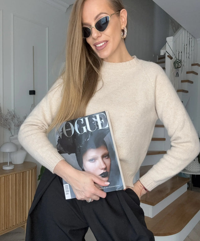 SWETER EIRA BEŻOWY 100% WEŁNA DZIEWICZA