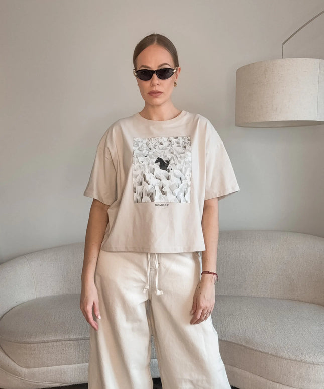 T-SHIRT HORSE BEŻOWY