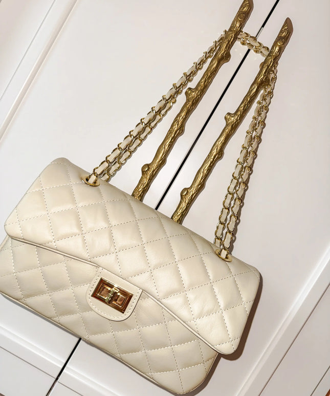 TOREBKA CHANELKA KREMOWA Z NATURALNEJ SKÓRY MAXI