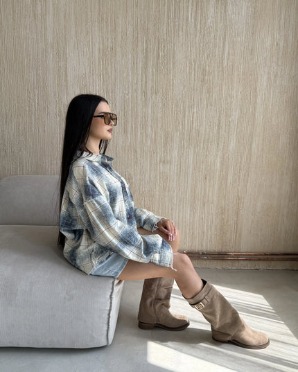 Koszula oversize w kratę z surowym wykończeniem Raw Check