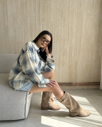 Koszula oversize w kratę z surowym wykończeniem Raw Check