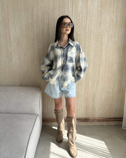 Koszula oversize w kratę z surowym wykończeniem Raw Check