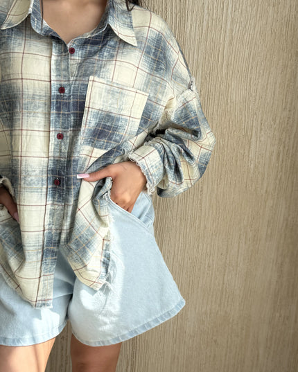 Koszula oversize w kratę z surowym wykończeniem Raw Check