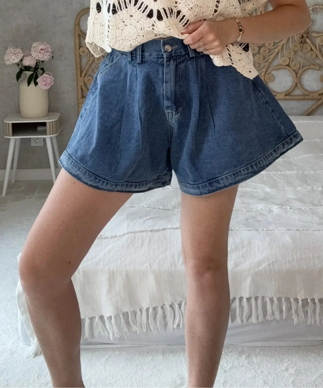Szorty jeansowe Nova z paskiem ciemny denim