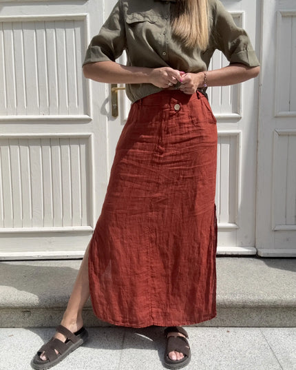 Spódnica maxi Loren 100% len ceglasta