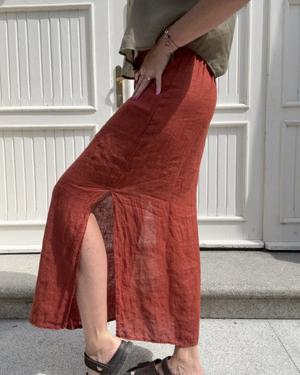Spódnica maxi Loren 100% len ceglasta