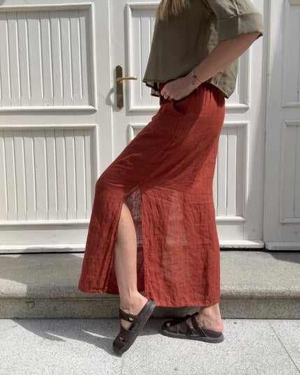 Spódnica maxi Loren 100% len ceglasta
