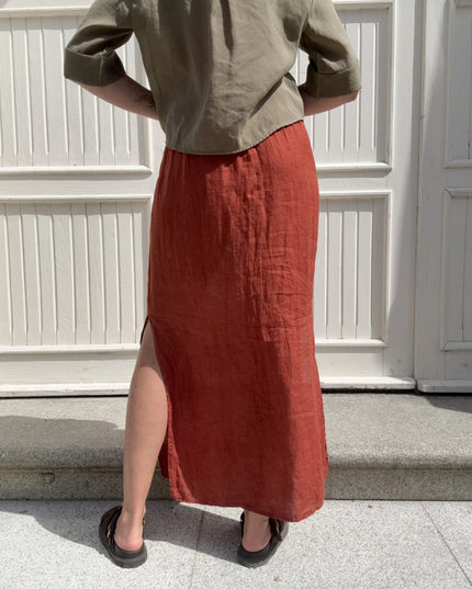 Spódnica maxi Loren 100% len ceglasta