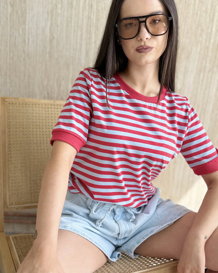 T- shirt w paski czerwono-niebieski Cocoa