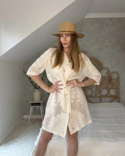 Letnia koszula Beach Cover-Up z haftem kremowa