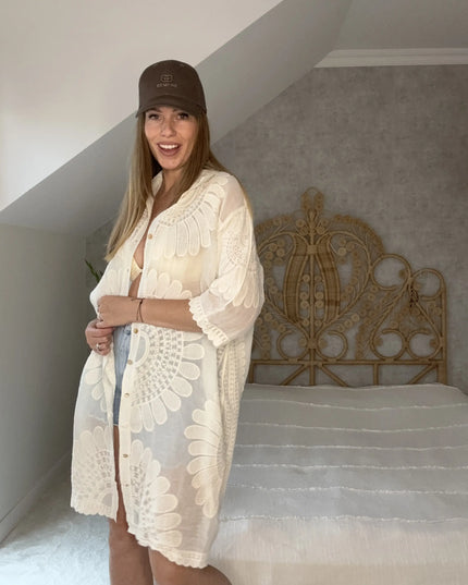 Letnia koszula Beach Cover-Up z haftem kremowa