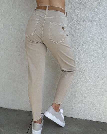 Spodnie mom fit z wysokim stanem beżowe Love