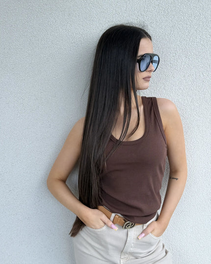Prążkowany top czekoladowy basic Coco