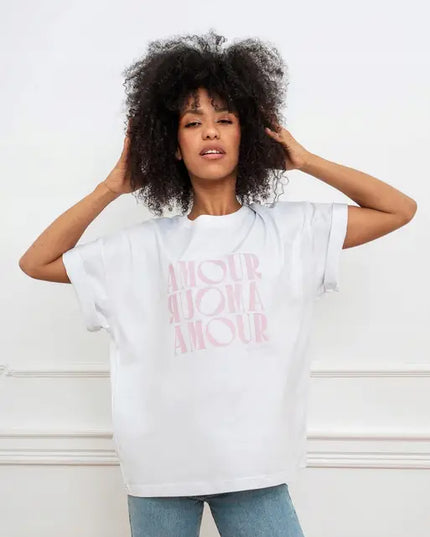 T-shirt bawełniany damski Amour biały