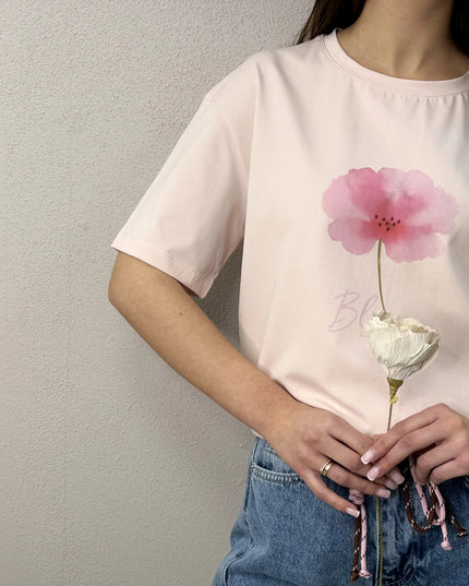 T-shirt Lilo różowy z kwiatem Lemonada