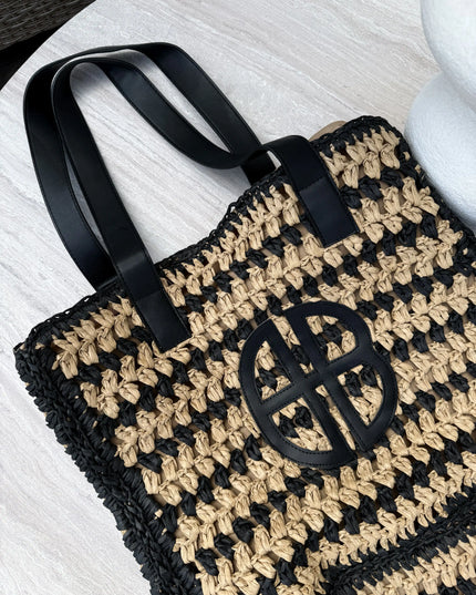 Torebka pleciona boho Contrast Bag beżowo - czarna