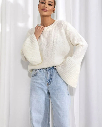 Sweter Milan kremowy z kielichowymi rękawami 50% wełna