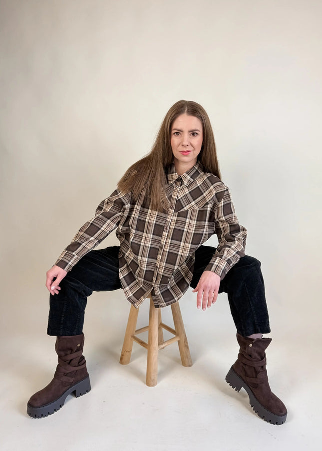 KOSZULA PURO W KRATĘ CZEKOLADOWA - BLUMANIA