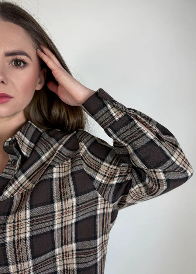 KOSZULA PURO W KRATĘ CZEKOLADOWA - BLUMANIA