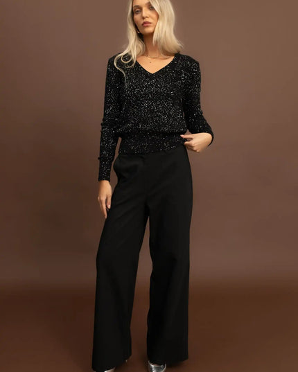 SWETER SHINE Z DEKOLTEM W SEREK CZARNY - BLUMANIA